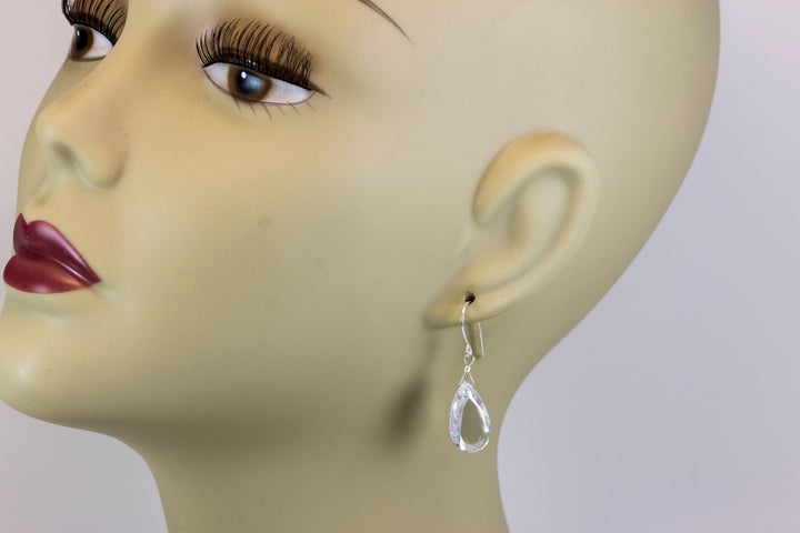 Clear Cubic Zirconia Earrings Simulated White Diamond Teardrop AAA CZ Sterling Silver or 14k Solid Gold or Filled Faceted Pear Drops 1.4 In