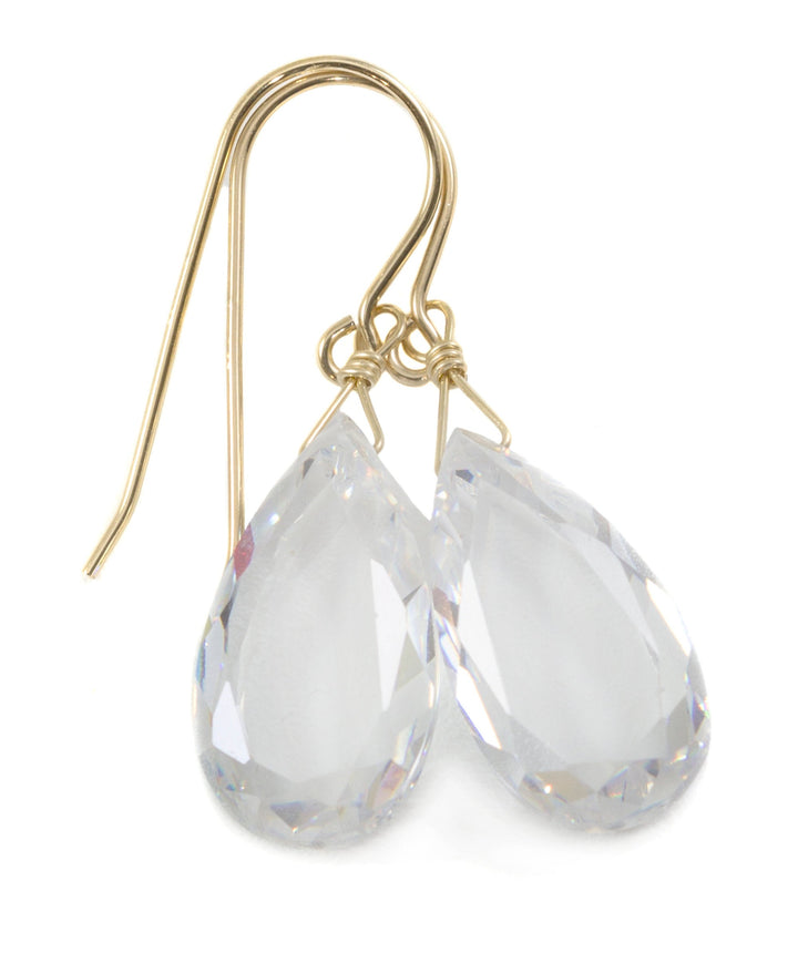Clear Cubic Zirconia Earrings Simulated White Diamond Teardrop AAA CZ Sterling Silver or 14k Solid Gold or Filled Faceted Pear Drops 1.4 In
