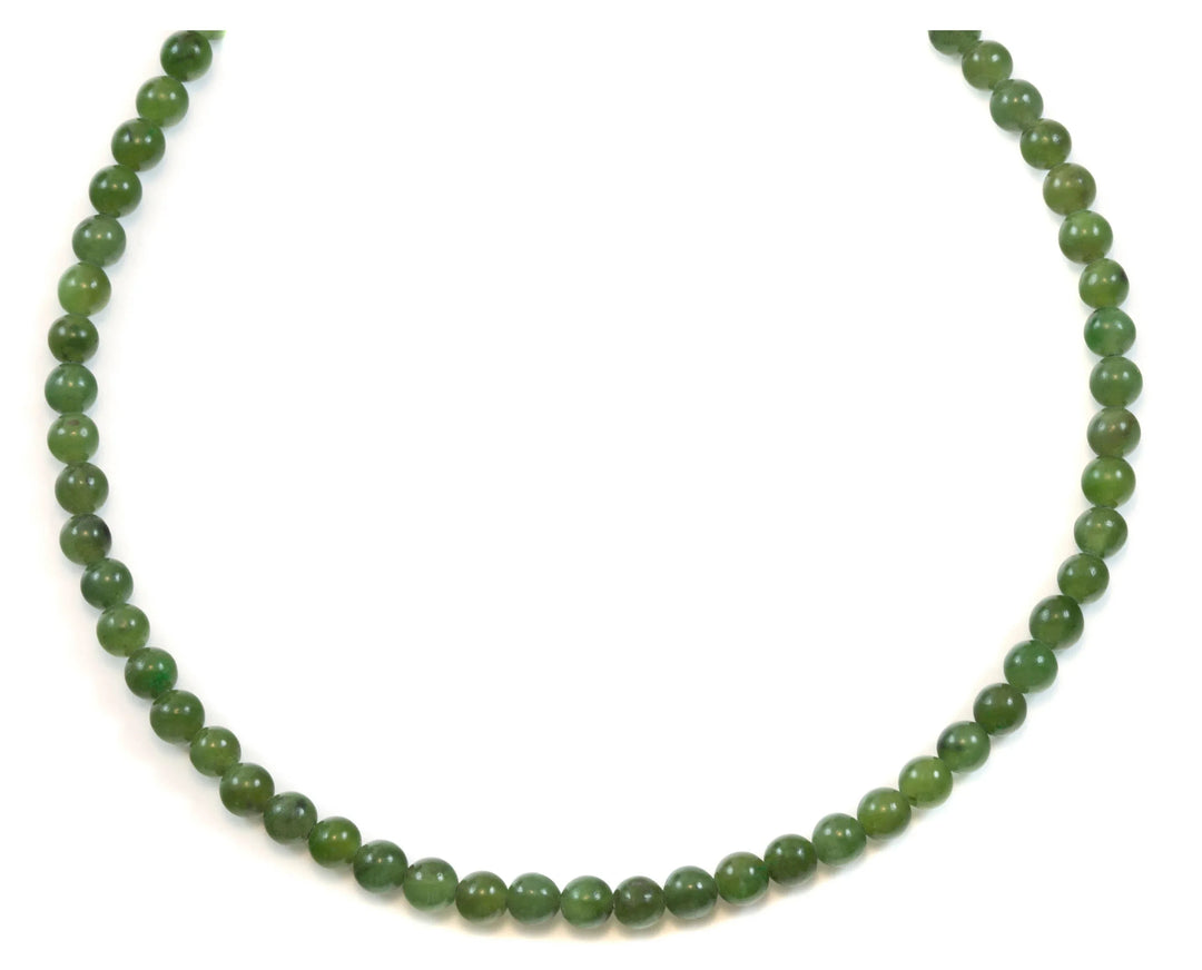 Jade Necklace Green Nephrite Sterling Silver or 14k Gold Filled Chain 18 Inches Natural Solid Strand Round Smooth Simple 4mm Classic - Spyglass Designs