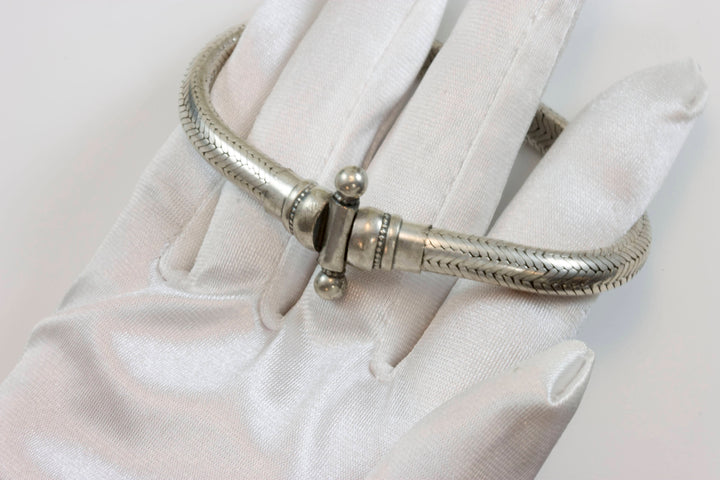 Men's Women's Silver Bracelet Tibetan Handmade Hook Clasp Large Chunky Snake Style 7 7.25 7.5 Inches special bar clasp Earthy Everyday