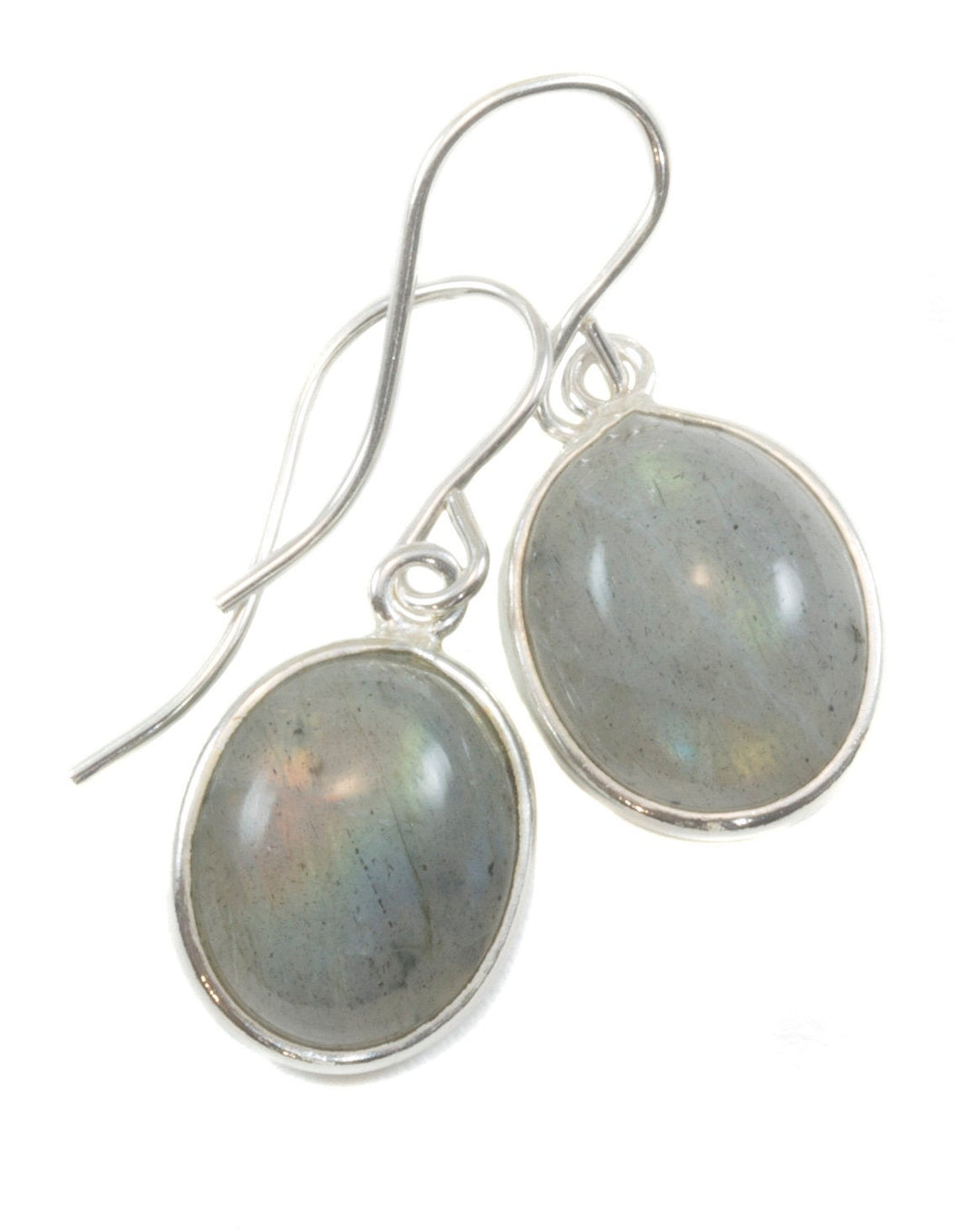 Blue Flash Labradorite Earrings Small Simple Drops Bezel Set Oval Drop Dangle 14k Solid Gold or Filled or Sterling Silver Dainty Smooth Cut