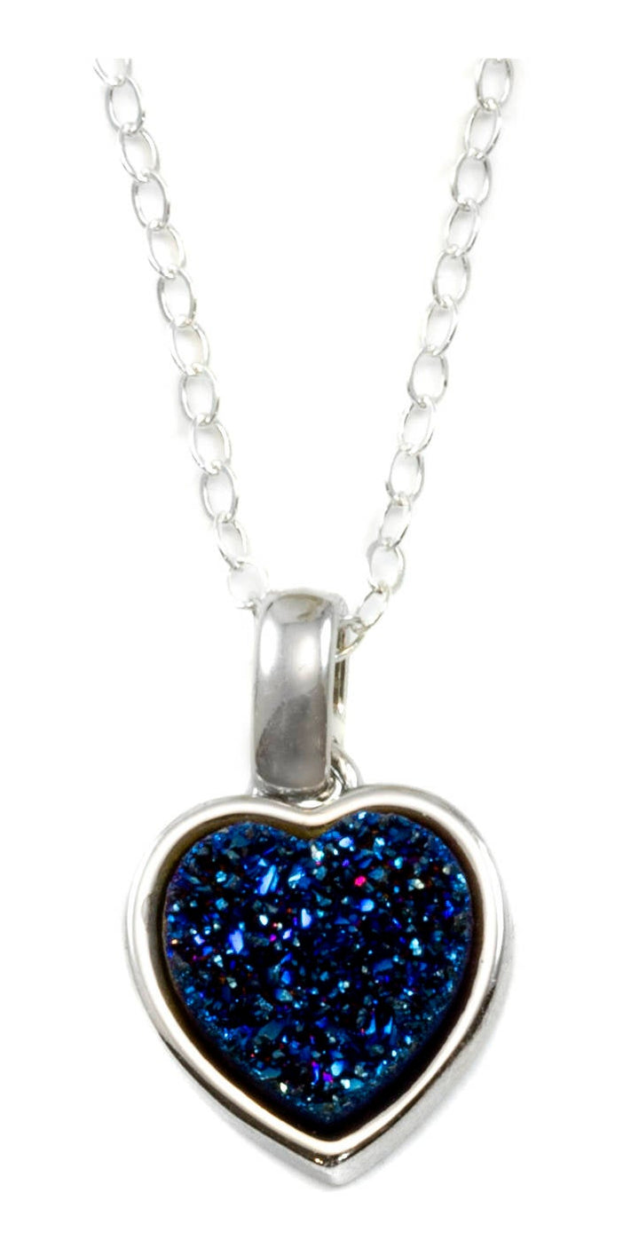Drusy Pendant Necklace Sterling Silver Bezeled Black Peacock Blue Silver Variety Purple Heart Round Square Teardrop Small Dainty 20 Inch