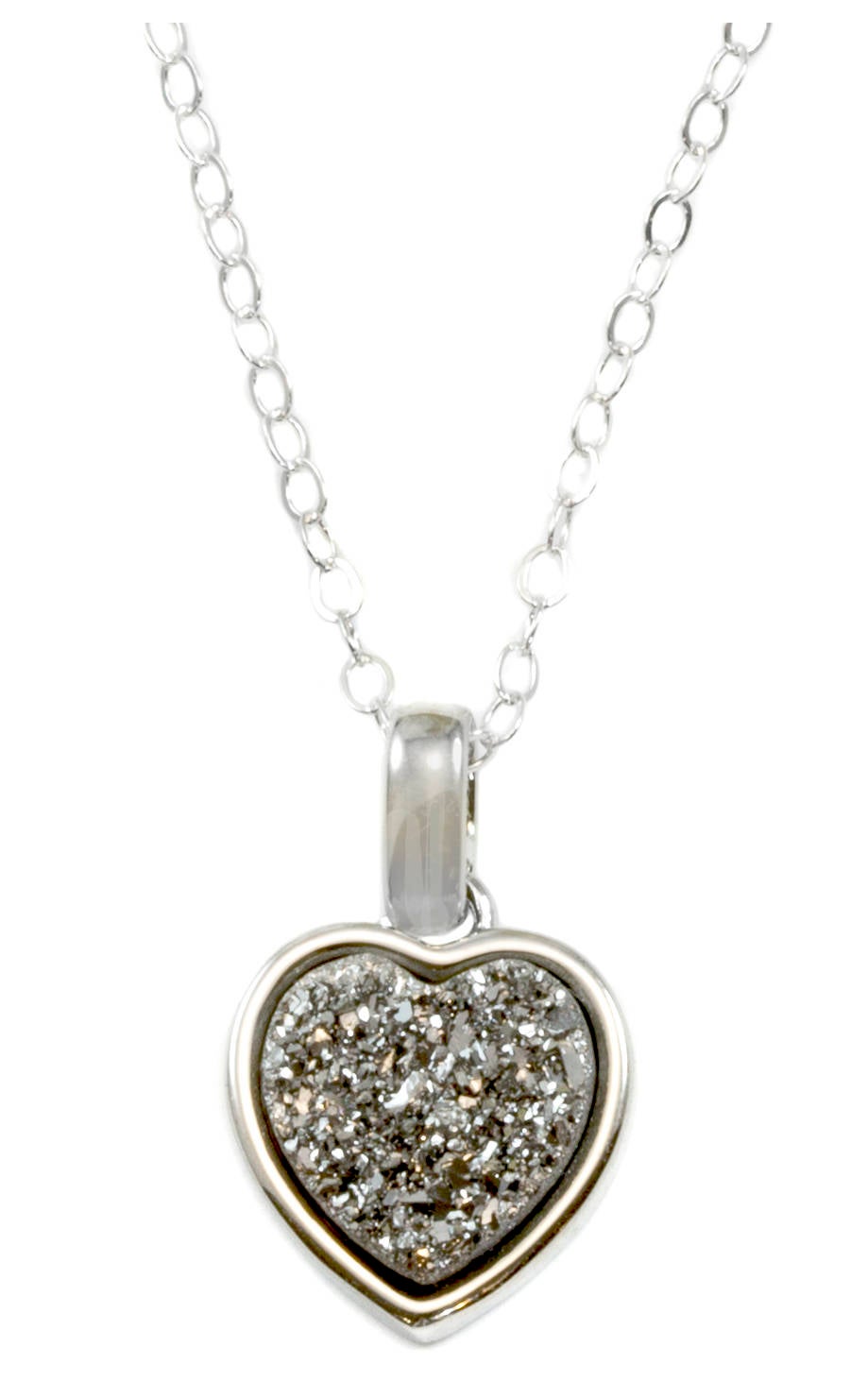 Drusy Pendant Necklace Sterling Silver Bezeled Black Peacock Blue Silver Variety Purple Heart Round Square Teardrop Small Dainty 20 Inch