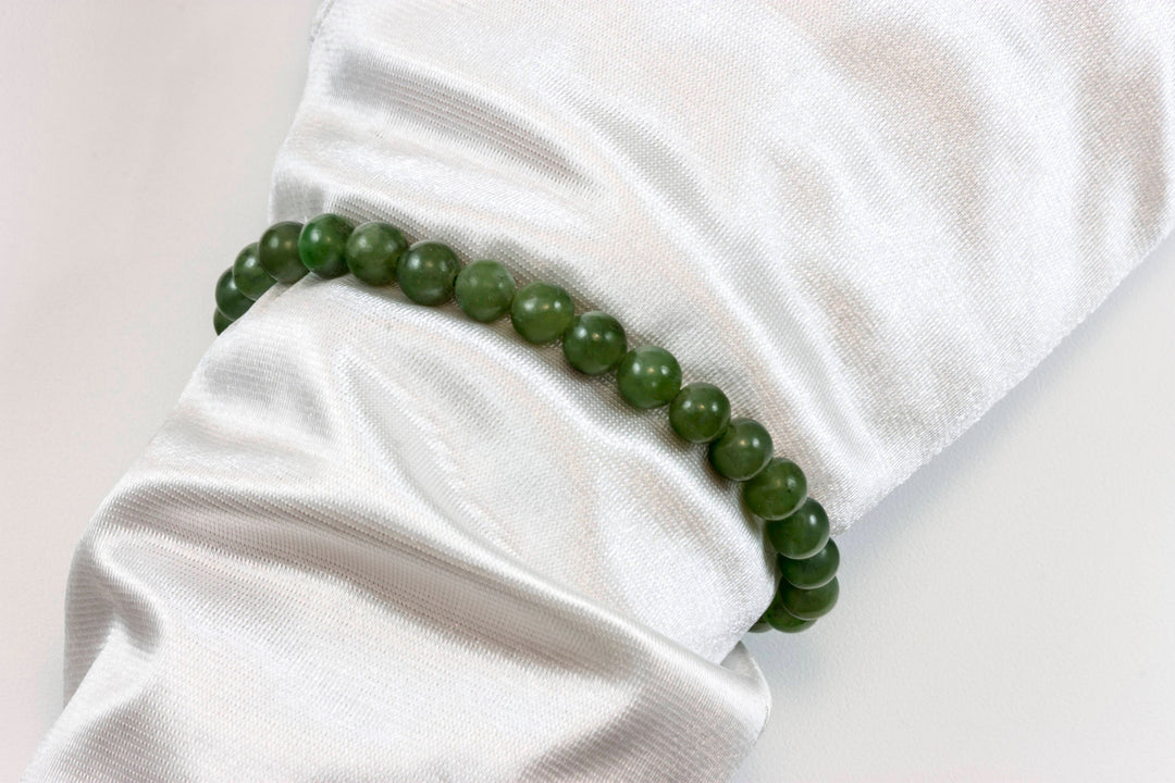 Green Nephrite Jade Bracelet Stretchy Style Smooth Round Stones 6 7 8 Inches Adjustable natural Polished  Simple Everyday