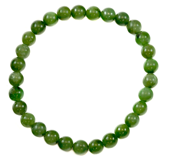 Green Nephrite Jade Bracelet Stretchy Style Smooth Round Stones 6 7 8 Inches Adjustable natural Polished  Simple Everyday