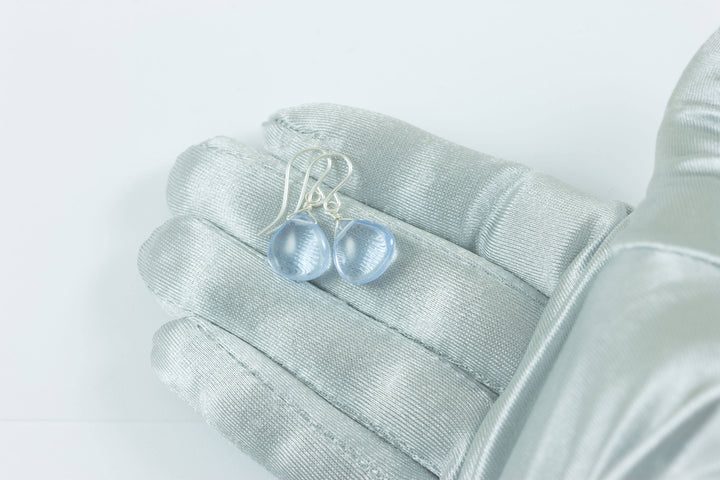 Ice Blue simulated Topaz Earrings Smooth Heart Teardrop Sterling Silver or 14k Solid Gold or Filled Soft Pale Blue lightweight classic drops