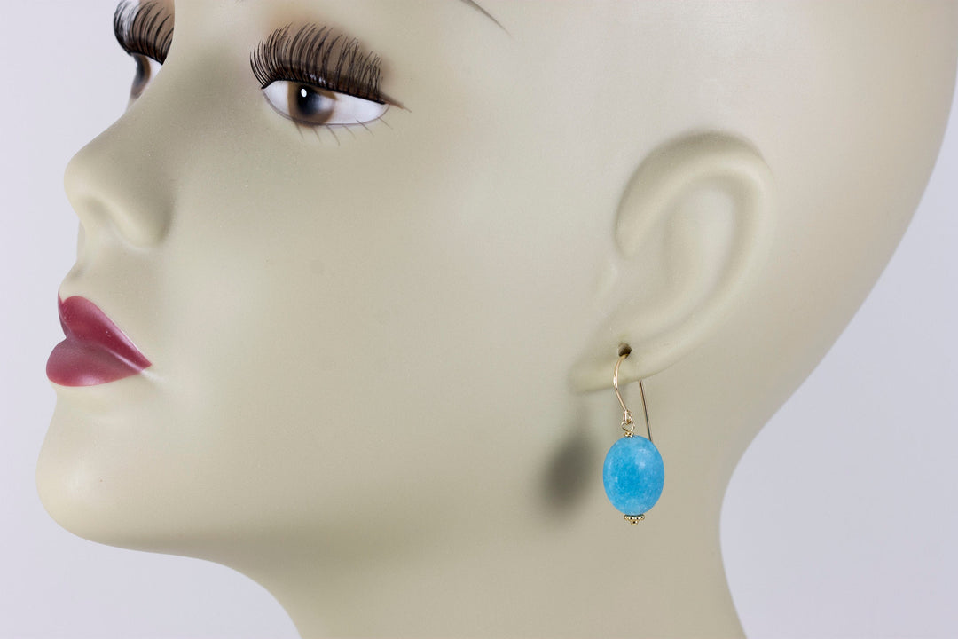 Quartzite Earrings Steel Blue Polished Matte Finish Smooth Oval Cut Beaded Accents 14k solid gold or filled or sterling silver Drop Dangle