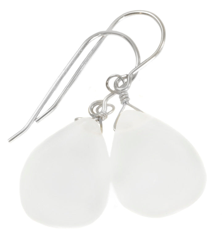 Clear Quartz Earrings Frosted Matte Finish Curved Petal Teardrop Drops 14k Solid Gold or Filled or Sterling Silver Smooth Classic Simple