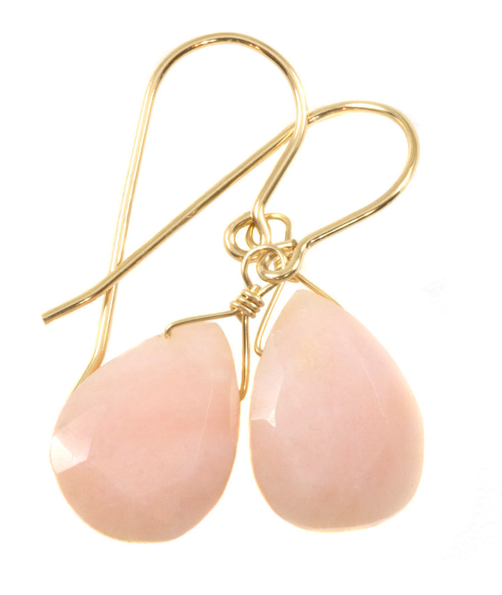 Pink Peruvian Opal Earrings Faceted Pear Shaped Teardrops 14k Solid Gold or Filled or Sterling Silver Natural Earthy soft pink dainty