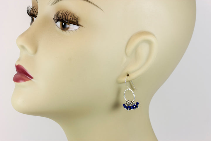 Lapis Lazuli Earrings Natural Blue Clusters Blue Drops Sterling Silver Faceted Multiple Stones Grouped Dangles
