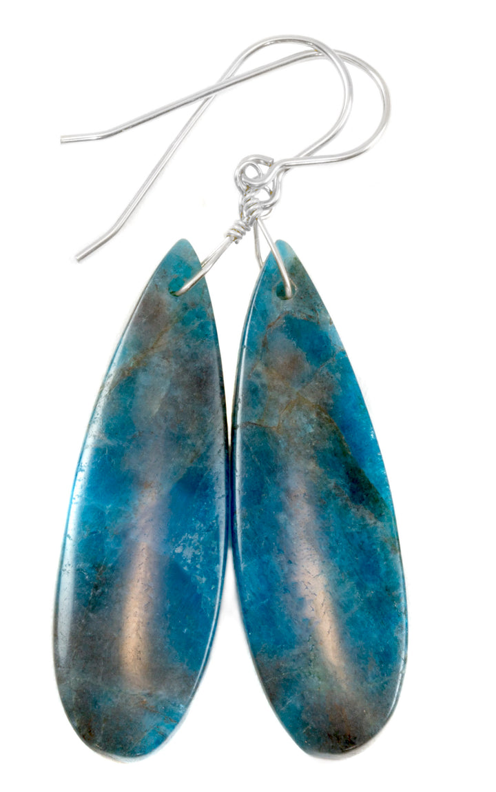 Blue Apatite Earrings 14k solid gold or filled or Sterling Silver Smooth Long Dangle Drops Natural Unique Deep blue Simple Drops 2.3 In