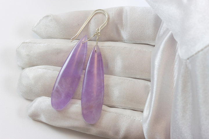 Lavender Amethyst Earrings 14k solid gold or filled or Sterling Silver Smooth Long Dangle Drops Natural Light Purple Simple Drops 2.3 In