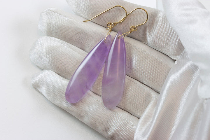 Lavender Amethyst Earrings 14k solid gold or filled or Sterling Silver Smooth Long Dangle Drops Natural Light Purple Simple Drops 2.3 In