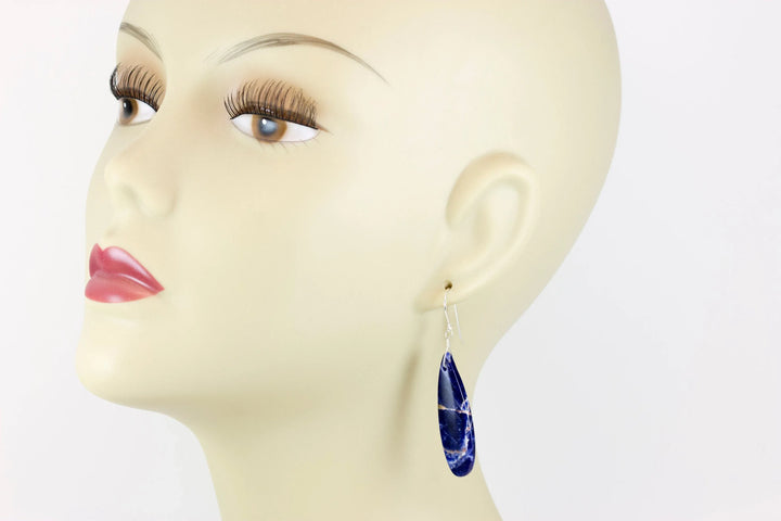 Orange Sodalite Earrings Deep Blue 14k solid gold or filled or Sterling Silver Smooth Long Dangle Drops Natural Simple Drops 2.3 In - Spyglass Designs