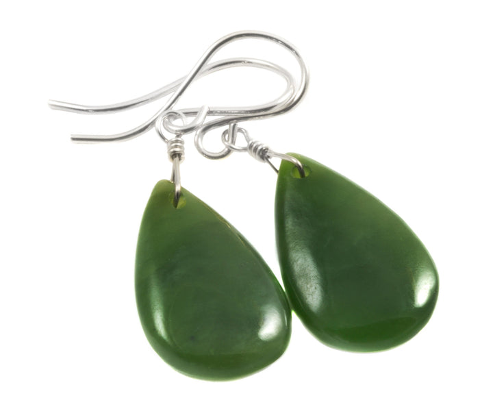 Jade Earrings Natural Green Nephrite Simple Teardrop Smooth Sterling Silver or 14k Solid Gold or Filled Simple Dainty Lightweight Drops