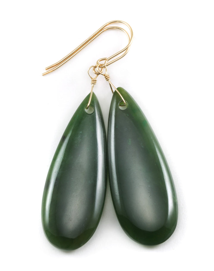 Green Jade Earrings Natural Nephrite Smooth Super Large Teardrop 14k solid gold or filled or Sterling Silver Simple Classic Drops Long Real