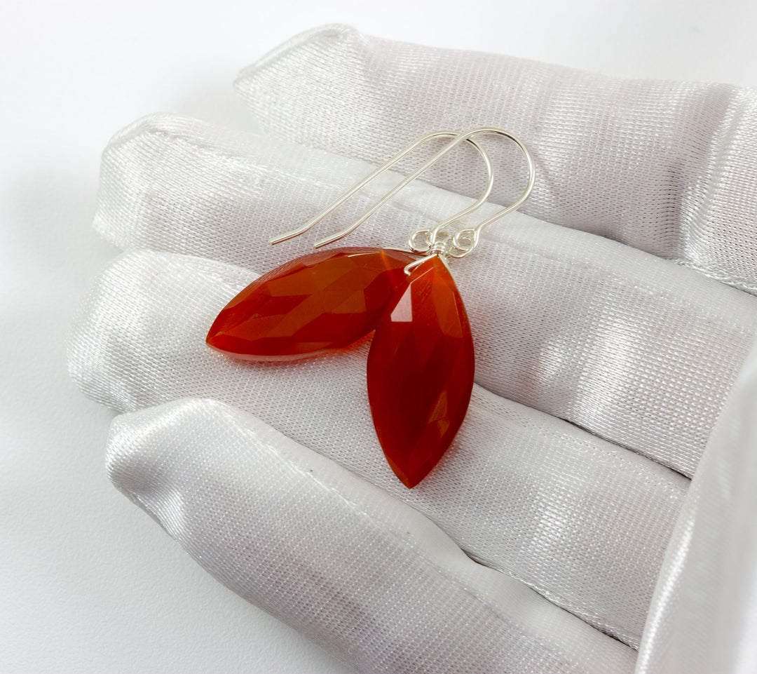 Carnelian Earrings Marquise Faceted AAA Teardrops 14k Solid Gold or Filled or Sterling Silver Natural Rich Burnt Orange Chalcedony Drops