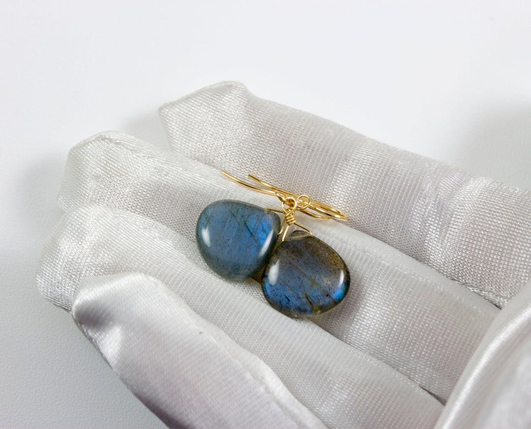 Labradorite  Earrings Sterling Silver or 14k Solid Gold or Filled  Smooth Heart Teardrop AAA Blue Flash Pear Shape Natural Drops