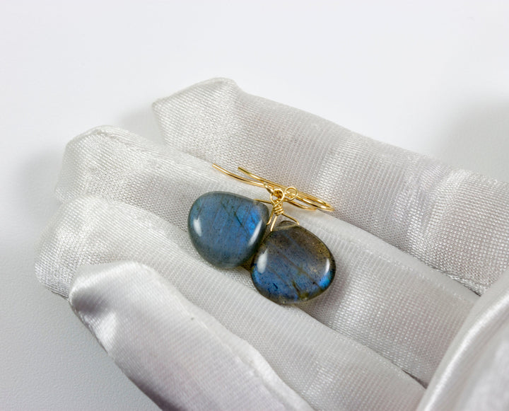 Labradorite  Earrings Sterling Silver or 14k Solid Gold or Filled  Smooth Heart Teardrop AAA Blue Flash Pear Shape Natural Drops