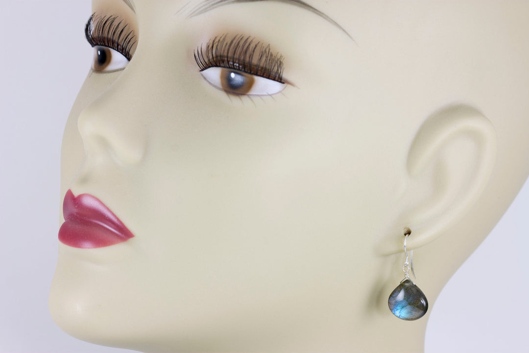Labradorite  Earrings Sterling Silver or 14k Solid Gold or Filled  Smooth Heart Teardrop AAA Blue Flash Pear Shape Natural Drops