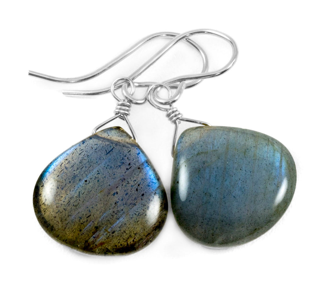 Labradorite  Earrings Sterling Silver or 14k Solid Gold or Filled  Smooth Heart Teardrop AAA Blue Flash Pear Shape Natural Drops