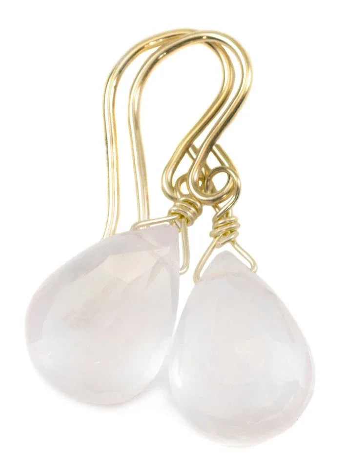 Rose Quartz Earrings Pink Faceted Teardrop Dangle Sterling Silver or 14k Solid Gold or Filled Classic Pear Shape Dainty Simple Soft color - Spyglass Designs