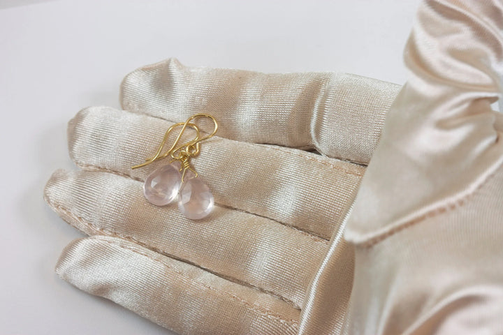 Rose Quartz Earrings Pink Faceted Teardrop Dangle Sterling Silver or 14k Solid Gold or Filled Classic Pear Shape Dainty Simple Soft color - Spyglass Designs