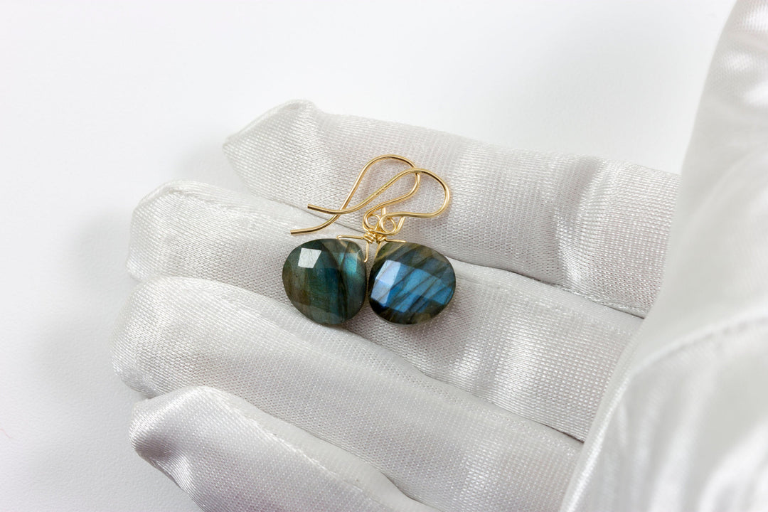 Labradorite  Earrings Sterling Silver or 14k Solid Gold or Filled Faceted Heart Teardrop AAA Blue Flash Pear Shape Natural Drops