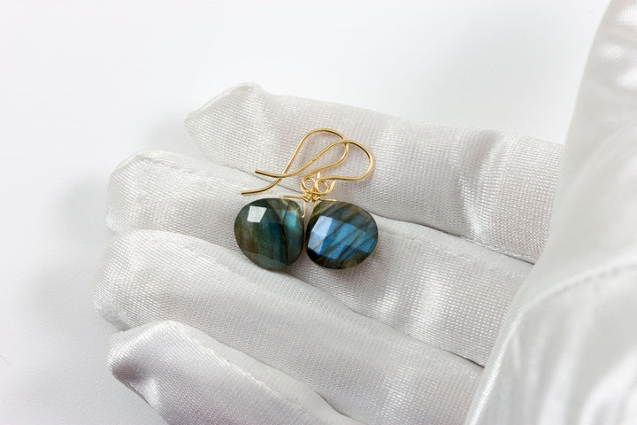 Labradorite  Earrings Sterling Silver or 14k Solid Gold or Filled Faceted Heart Teardrop AAA Blue Flash Pear Shape Natural Drops