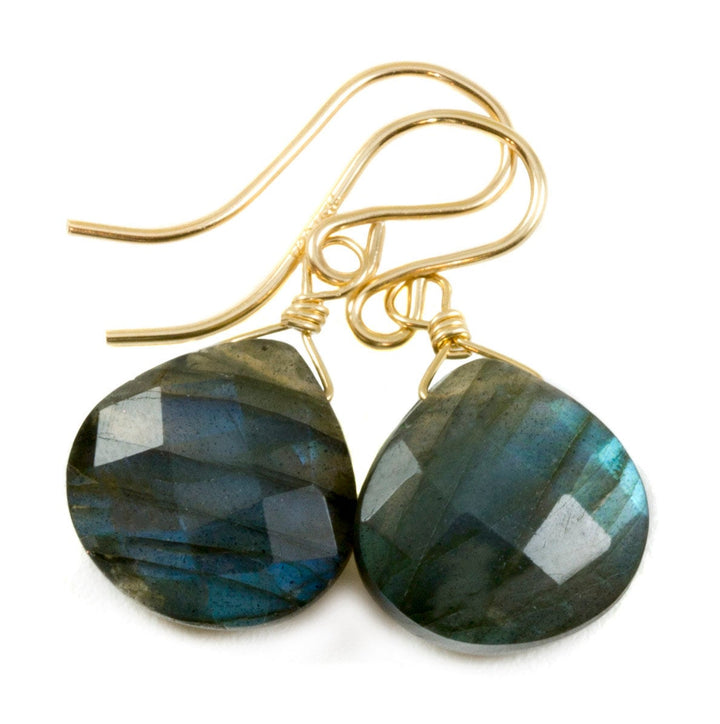 Labradorite  Earrings Sterling Silver or 14k Solid Gold or Filled Faceted Heart Teardrop AAA Blue Flash Pear Shape Natural Drops