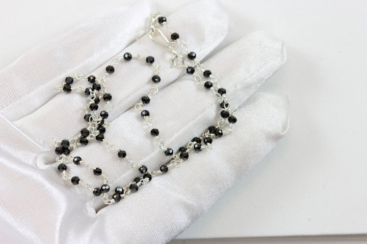 Black Spinel Necklace Faceted Spaced Link Beaded Sterling Silver or 14k Yellow Gold Fill 18 19 Inches  Natural Classic Design Dainty Small