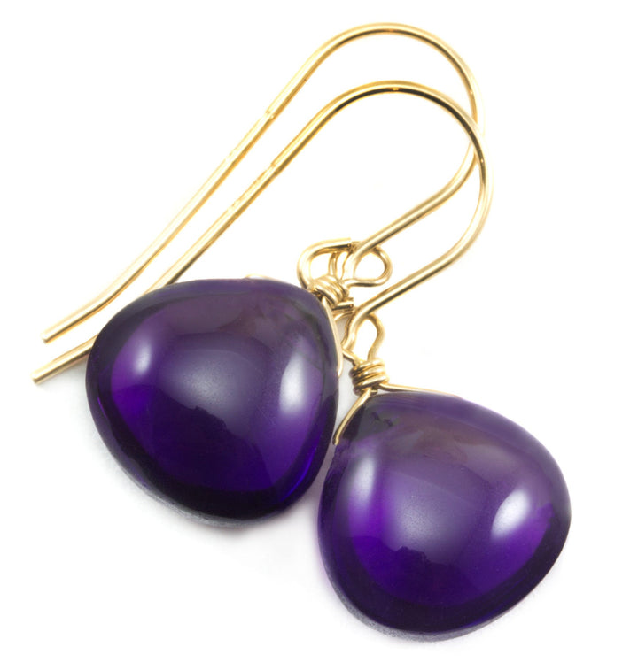 Purple Amethyst Earrings Smooth Simulated Heart 14k Solid Gold or Filled or Sterling Silver Teardrop Deep Rich Purple Simple Everyday