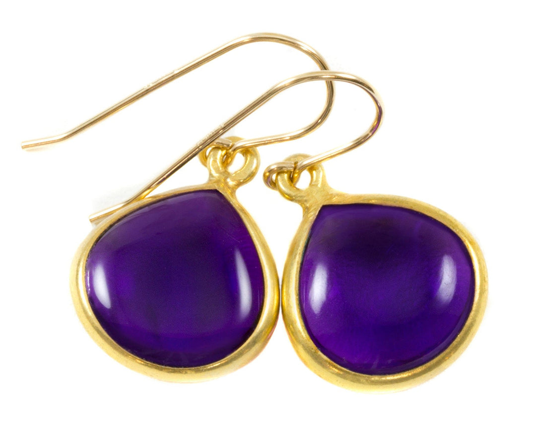 Simulated Purple Amethyst Earrings Smooth Large Heart Smooth Cut 14k Solid Gold or Filled Teardrop Deep Rich Purple Everyday Puffed Drops