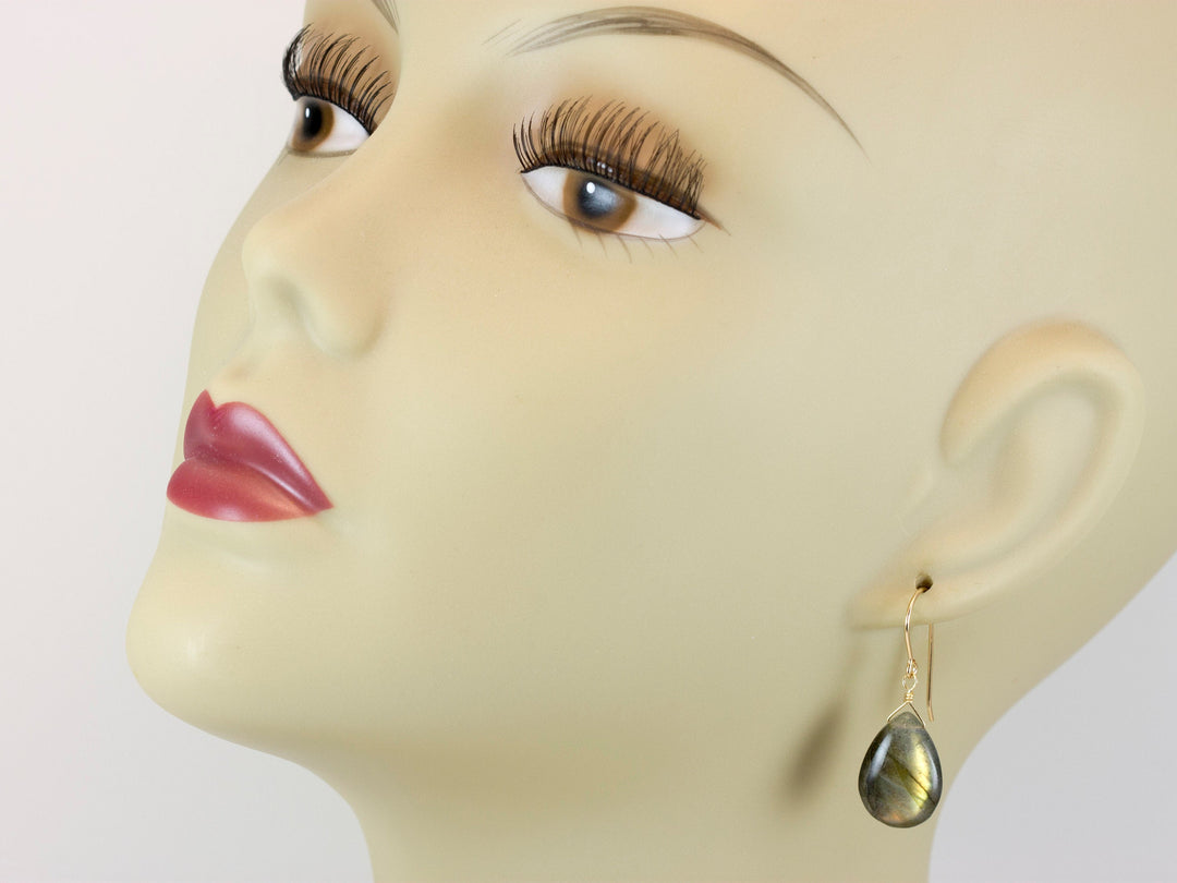 Labradorite Earrings Sterling Silver or 14k Solid Gold or Filled Smooth Fat Teardrop Large AAA Blue Green Golden Flash Pear Shape Natural