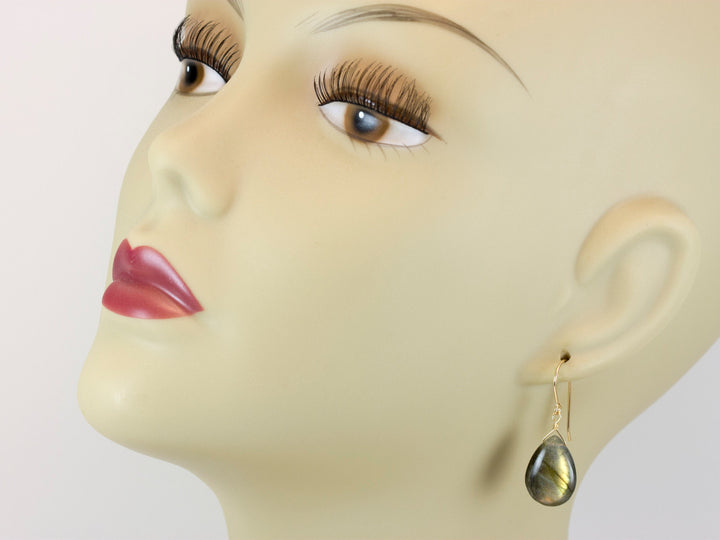 Labradorite Earrings Sterling Silver or 14k Solid Gold or Filled Smooth Fat Teardrop Large AAA Blue Green Golden Flash Pear Shape Natural