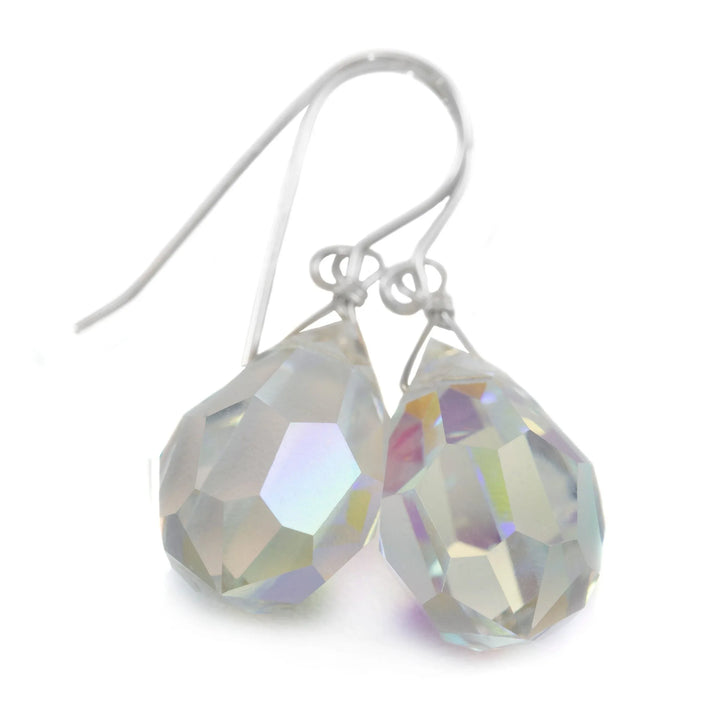 Crystal Clear Mystic Earrings Large Fat Faceted Teardrop Drops 14k Solid Gold or Filled or Sterling Silver Briolettes Rainbow Color Simple - Spyglass Designs