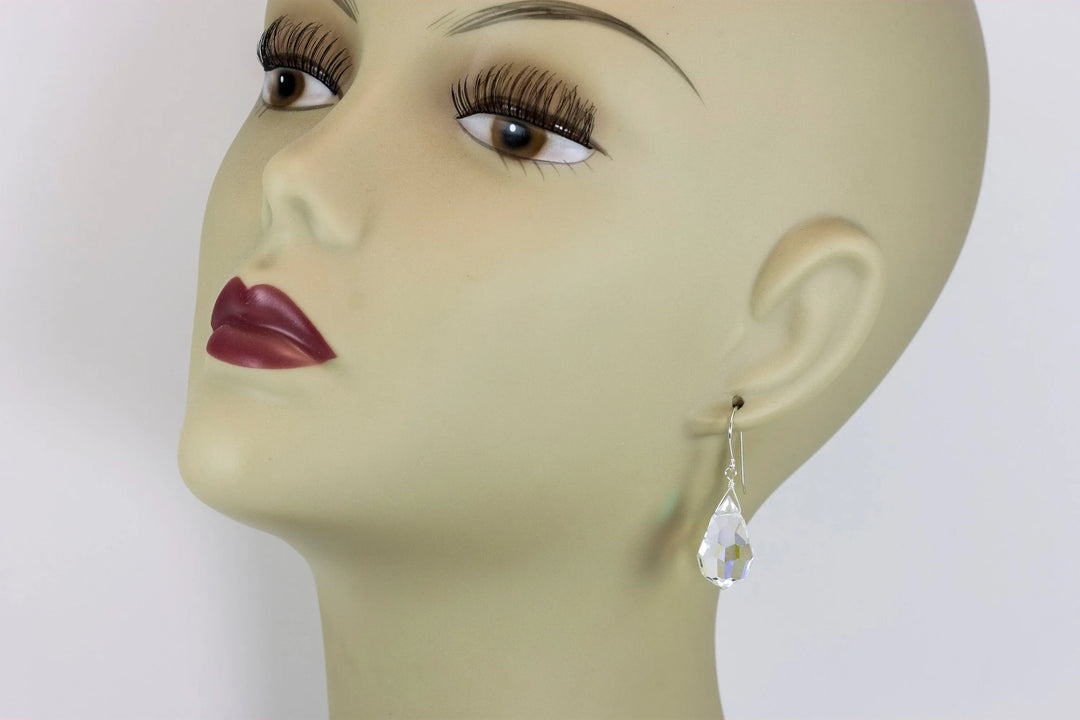 Crystal Clear Mystic Earrings Large Fat Faceted Teardrop Drops 14k Solid Gold or Filled or Sterling Silver Briolettes Rainbow Color Simple - Spyglass Designs