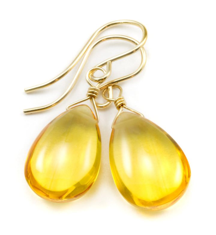 Citrine Earrings smooth Yellow Simulated Teardrop Dangle 14k solid gold or filled or Sterling Silver Spyglass Designs Simple Basic Drops