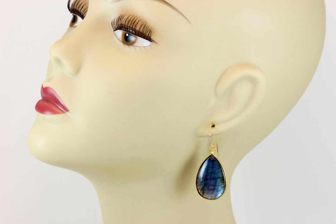 Labradorite Earrings Natural Smooth Super Large 1.8 Inches 14k solid gold or filled Teardrop Drops Blue Flash High Quality Stones