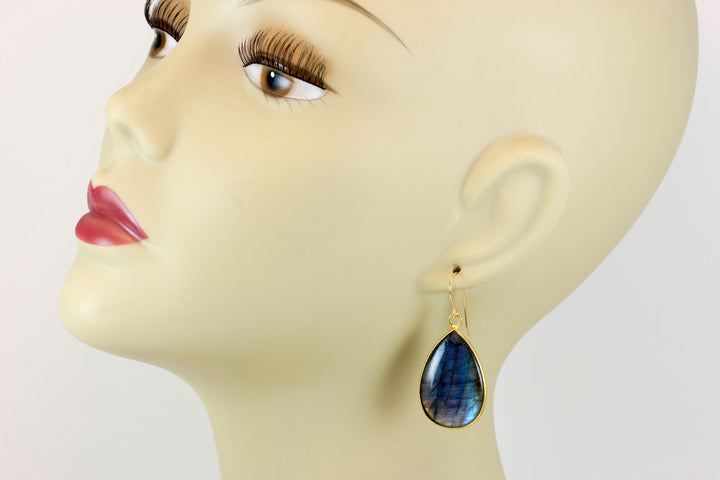 Labradorite Earrings Natural Smooth Super Large 1.8 Inches 14k solid gold or filled Teardrop Drops Blue Flash High Quality Stones