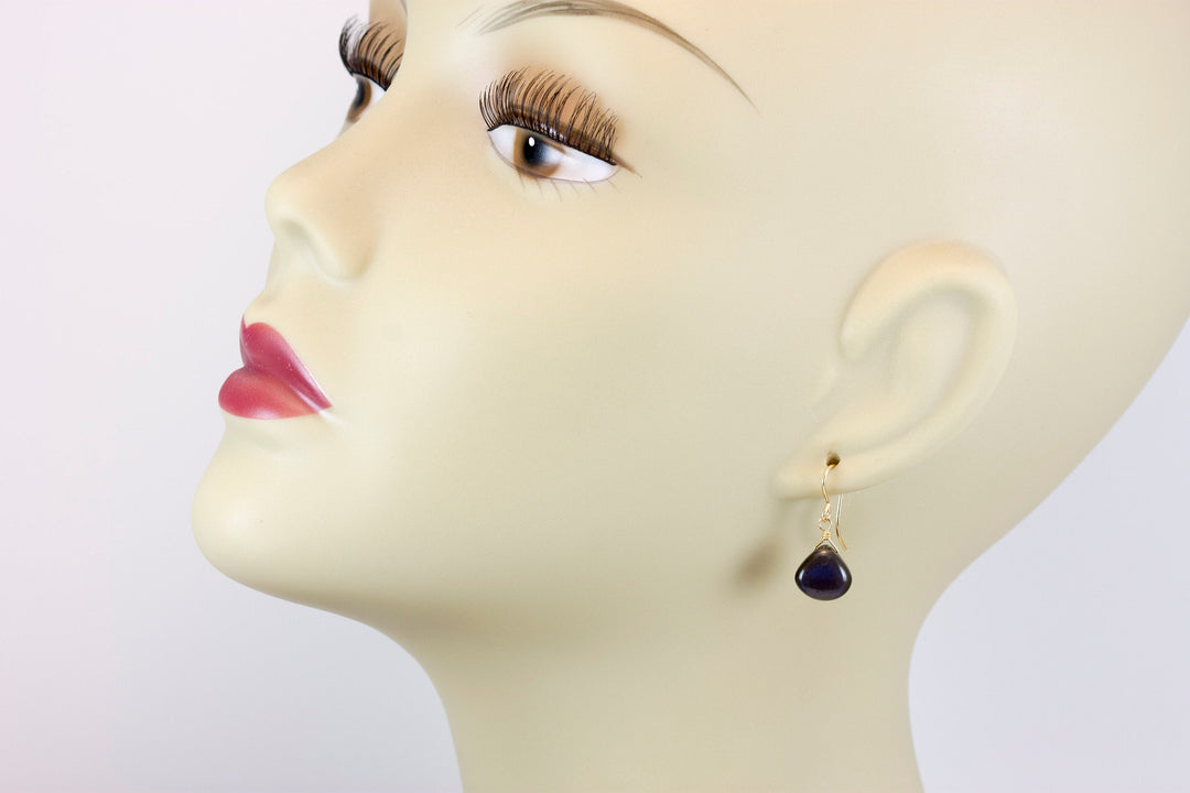 Labradorite  Earrings Sterling Silver or 14k Solid Gold or Filled Small Dainty Smooth Heart Teardrop AAA Blue Flash Pear Shape Natural Drops