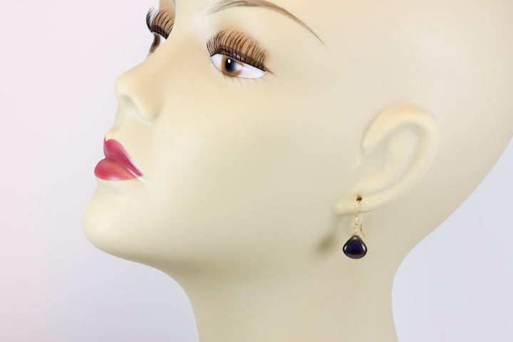 Labradorite  Earrings Sterling Silver or 14k Solid Gold or Filled Small Dainty Smooth Heart Teardrop AAA Blue Flash Pear Shape Natural Drops