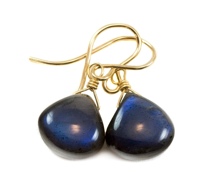 Labradorite  Earrings Sterling Silver or 14k Solid Gold or Filled Small Dainty Smooth Heart Teardrop AAA Blue Flash Pear Shape Natural Drops