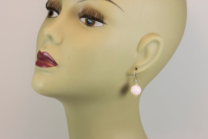 Pink Peruvian Opal Earrings Smooth Round drops 14k Solid Gold or Filled or Sterling Silver Natural Earthy soft pink dainty Spyglass Designs