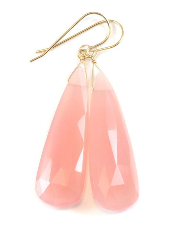 Pink Chalcedony Earrings Faceted Teardrop Faceted AAA Sterling Silver or 14k Solid Gold or Filled Large Long Soft Pale Pink Natural Drops