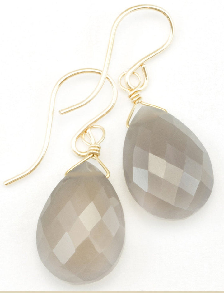 Grey Chalcedony Earrings AAA Faceted Gray Briolette Drops 14k Solid Gold or Filled or Sterling Silver Pear Shape Classic Simple Neutral Drop