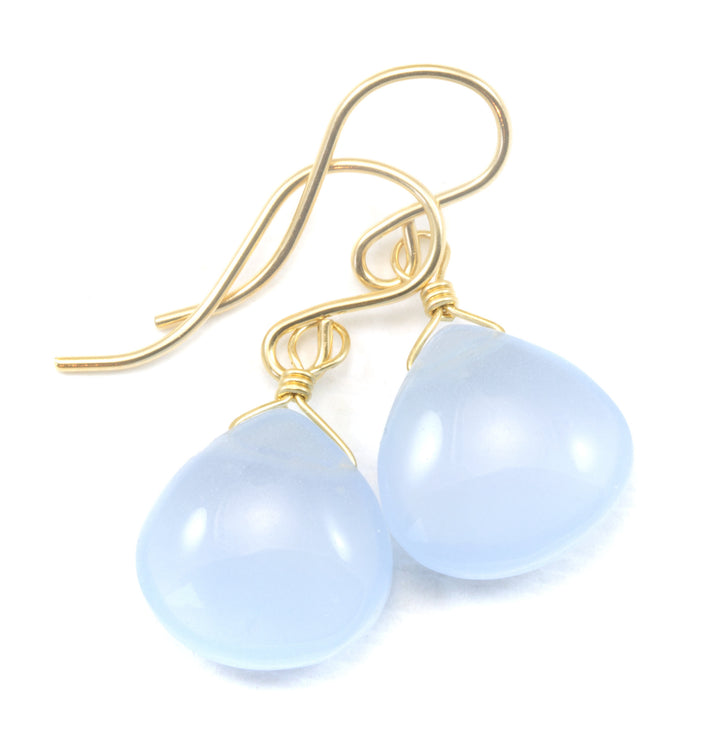Steel Blue Gray Chalcedony Earrings Teardrop Heart Smooth Sterling Silver or 14k Solid Gold or Filled Simple Classic Daily Wear Drops
