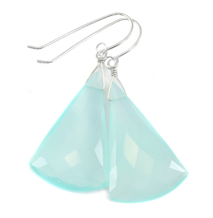 Aqua Blue Chalcedony Earrings 14k Solid Gold or Filled or Sterling Silver Teardrop Triangle Faceted Soft Pale Blue Long Large Drops 2 Inch