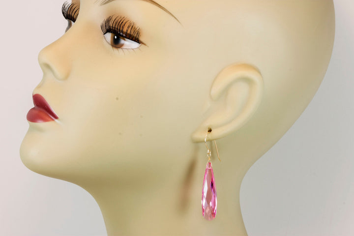 Sapphire Pink Earrings Cubic Zirconia Long Large Teardrops AAA CZ 14k solid Gold or Filled or Sterling Silver Bright Pink Simple 2 Inch Drop