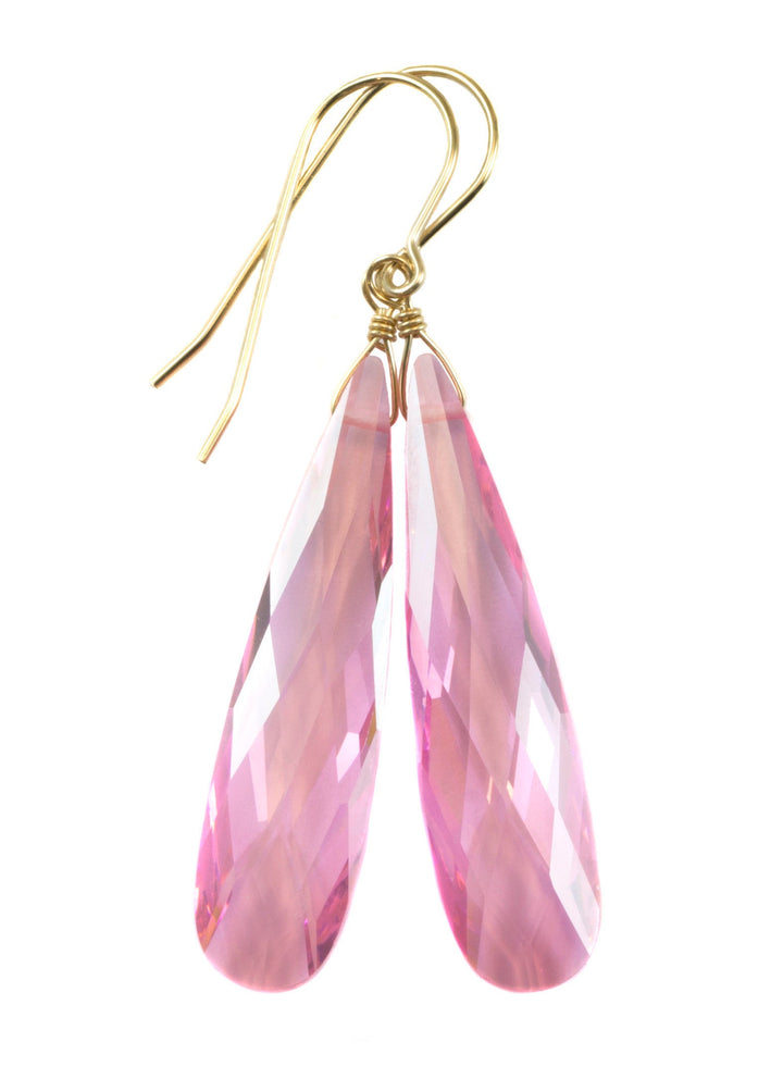 Sapphire Pink Earrings Cubic Zirconia Long Large Teardrops AAA CZ 14k solid Gold or Filled or Sterling Silver Bright Pink Simple 2 Inch Drop